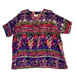 Laura Katherine Womens 22W Abstract Floral Button Front Blouse Granny‎ Camp VTG